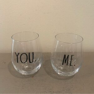 Rae Dunn You Me Stemless Wine Glasses